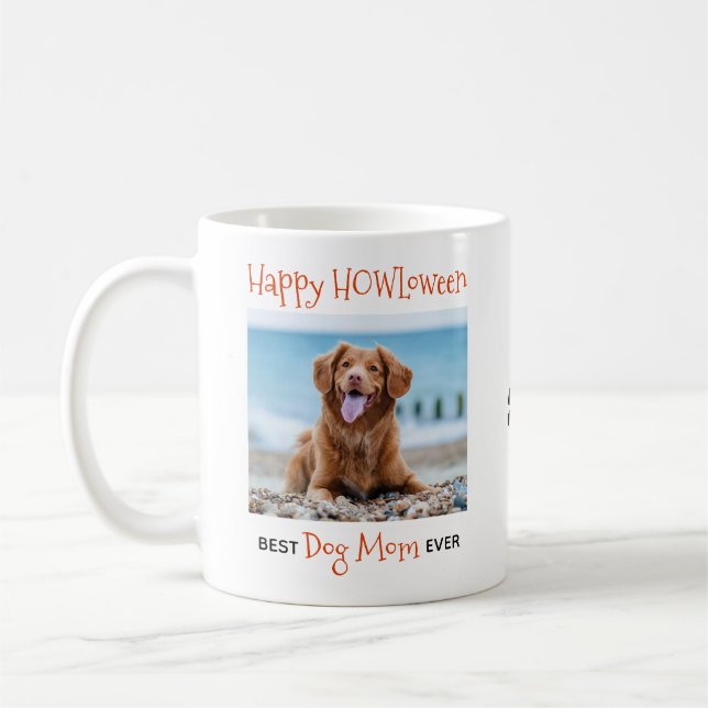 Bästa Hund-Mamma någonsin-Lycklig HOWLoween-matfot Kaffemugg (Vänster)