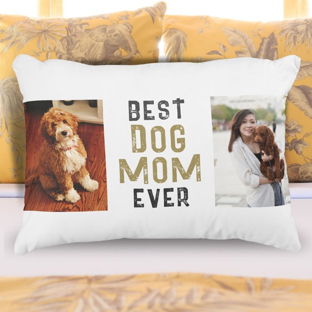 Bästa Hund Mamma någonsin Pet Owner 2 foton Prydnadskudde (Skapare uppladdad)