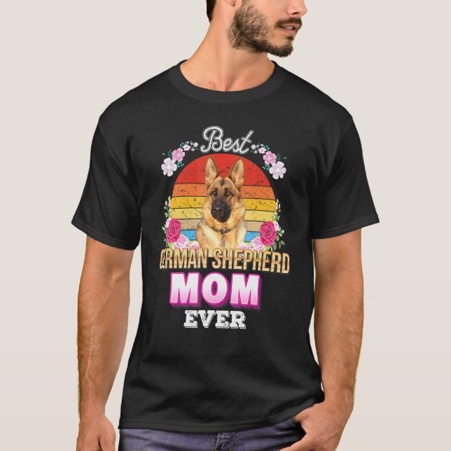 Bästa Hund-Mamma någonsin-tyska Shepherd-Blommigte T Shirt (Framsida)