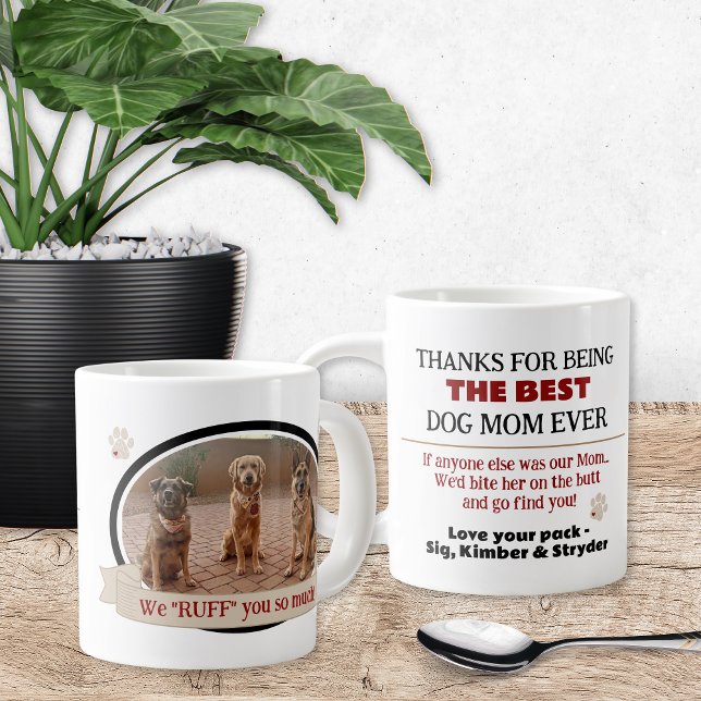 Bästa Hund-Mamma någonsin ynkliga kaffe-Mugg med f Jumbo Mugg (Best dog mom ever funny coffee mug from the dogs. If anyone else was our mom we'd bite her on the)