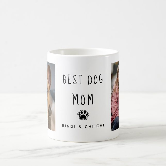 Bästa Hund Mamma | Två foto-handskrivna texteffekt Kaffemugg (Center)