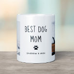 Bästa Hund Mamma | Två foto-handskrivna texter Kaffemugg<br><div class="desc">Den här söta och enkla mugg säger "Bästa Hund Mamma" i trendiget,  handskriven svart text med ett passande färgutskrift och en punkt för namn i valpen. Det finns också plats att visa två av dina favoritfoton på hennes husdjur.</div>