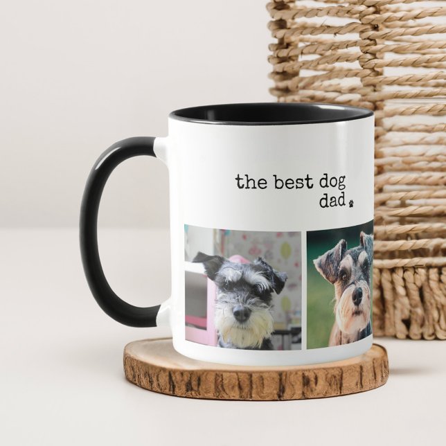 Bästa Hund Modern Minimalist 4 Foto Mugg (Stylish modern minimalist dog dad photo mug with custom text and 4 photos.)