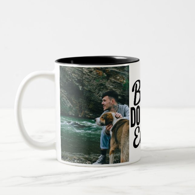 Bästa Hund Pappa 2-fotosida på Dubblan Två-Tonad Mugg (Vänster)