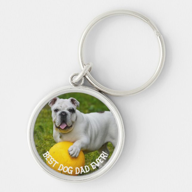 Bästa Hund-pappa någonsin-Anpassningsbar-fotomaked Rund Silverfärgad Nyckelring (Framsidan)