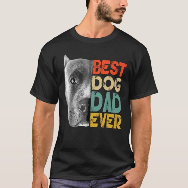 Bästa Hund Pappa någonsin Pitbull Fars dag Retro T Shirt (Framsida)
