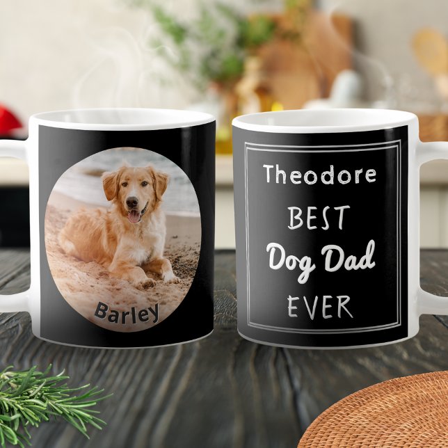 Bästa Hund Personlig Pet Photo Namn Kaffemugg (A customizable mug with pet photo and name, and the name of the 'Best Dog Dad Ever')