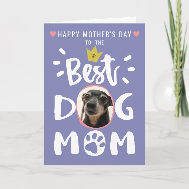 Bästa Hund Pet Photo Cute Lila Mors dag Helgkort (Framsida)