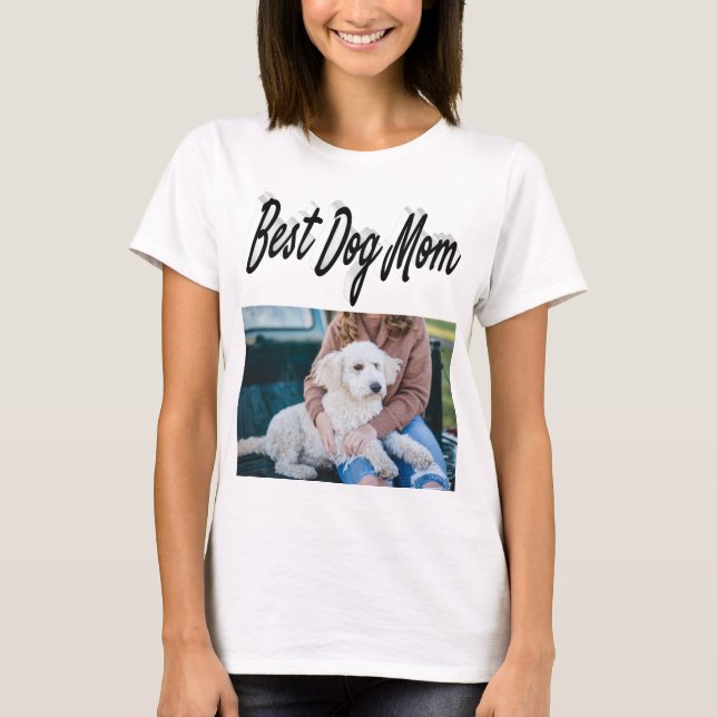 Bästa hundmamma foto svart text T-Shirt (Framsida)