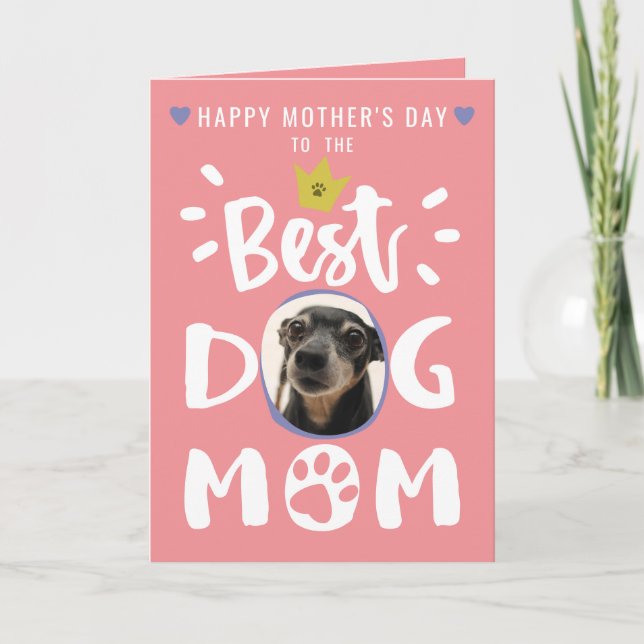 Bästa hundmamma husdjursfoto söt text rosa mors da helgkort (Framsida)