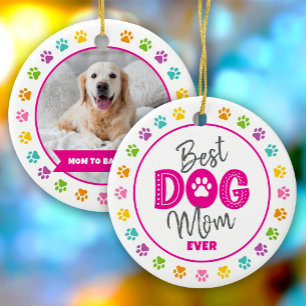 Bästa hundmamma någonsin Anpassad bild Rosa text p Julgransprydnad Keramik