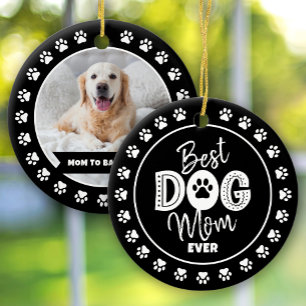 Bästa hundmamma någonsin Anpassad foto svart vit t Julgransprydnad Keramik