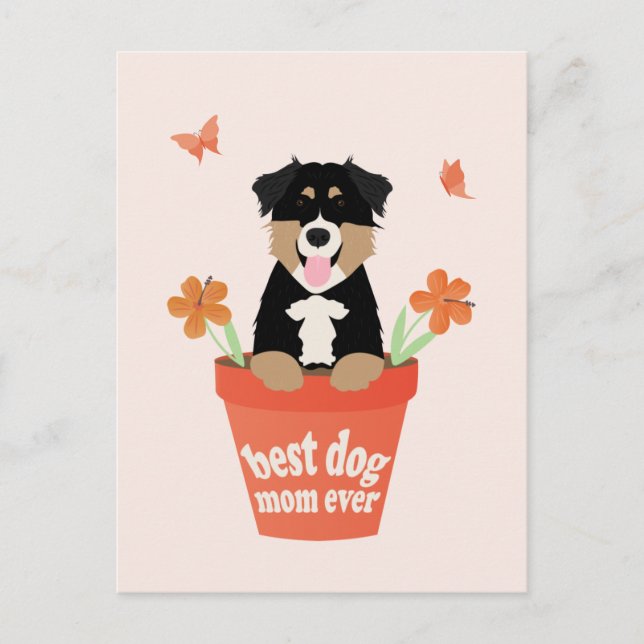 Bästa hundmamma någonsin Australian Shepherd blomk Vykort (Framsida)