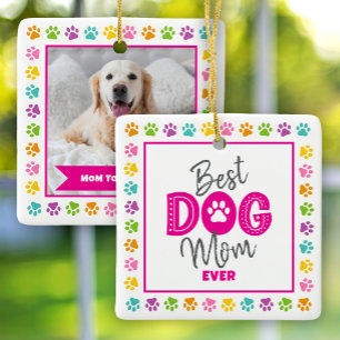 Bästa hundmamma någonsin Foto Rosa text på vit anp Julgransprydnad Keramik