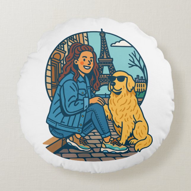 Bästa hundmamma någonsin i Paris Rund Kudde (Framsidan)