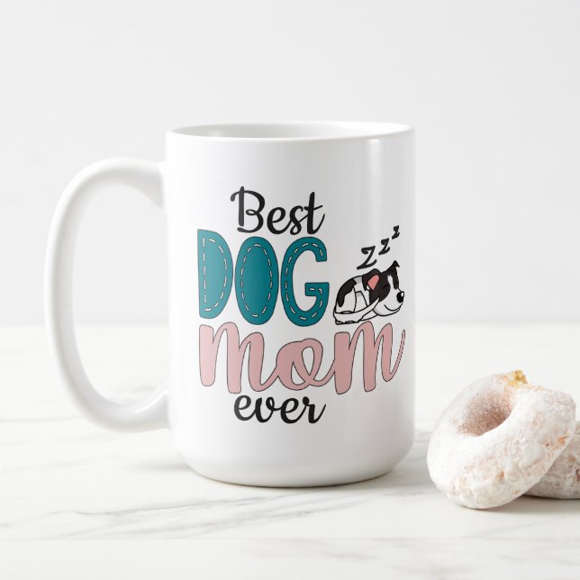 Bästa hundmamma någonsin med söt sovande prickig h kaffemugg (Med munk)