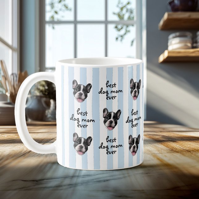Bästa hundmamma någonsin Söt randig husdjursansikt Kaffemugg (Skapare uppladdad)