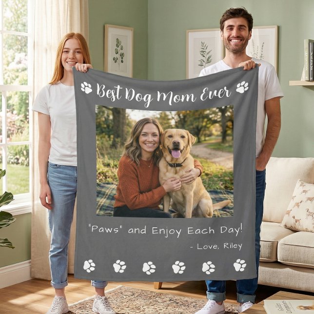 Bästa hundmamma tassar grå husdjur foto fleecefilt (Skapare uppladdad)