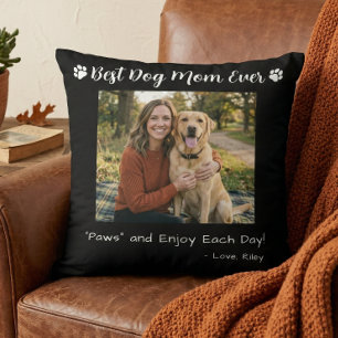 Bästa hundmamma tassar husdjur foto svart kudde