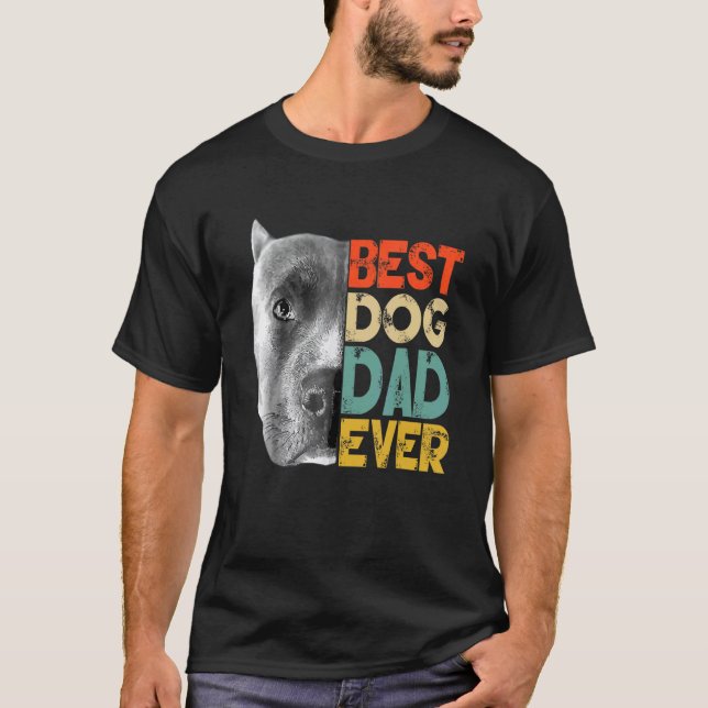 Bästa hundpappa någonsin Pitbull Fars dag Retro T Shirt (Framsida)