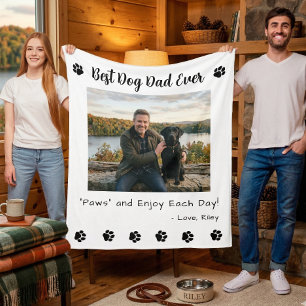 Bästa hundpappa tassar husdjur vit foto fleecefilt