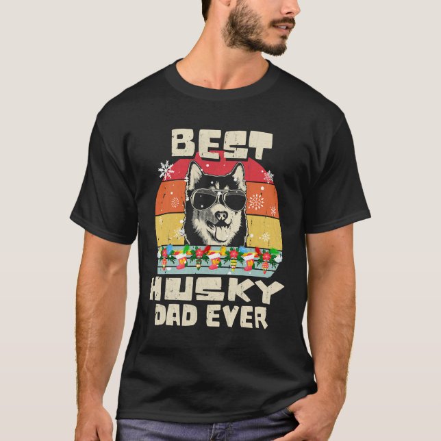 Bästa Husky Pappa någonsin Retro-jul T Shirt (Framsida)