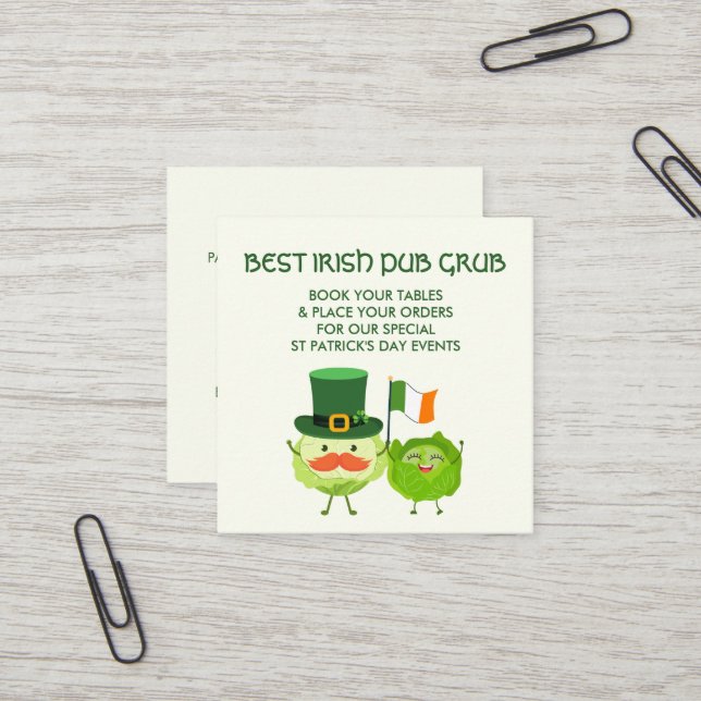 BÄSTA IRLÄNDSKA PUBGRUBBEN Kawaii Kål St Patricks  Fyrkantigt Visitkort (Fram/Back In Situ)