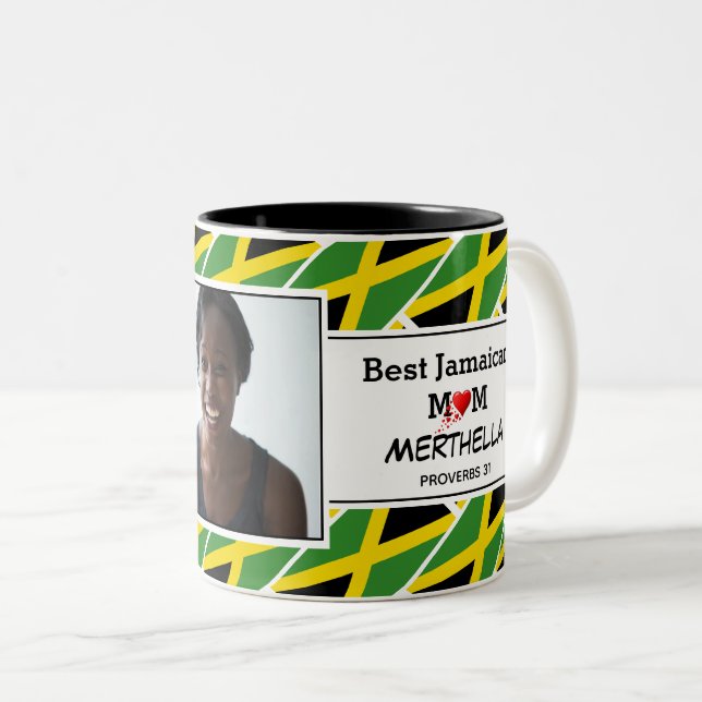 BÄSTA JAMAICAN MAMMA Personlig JAMAICA Flagga Phot Två-Tonad Mugg (Framsida höger)