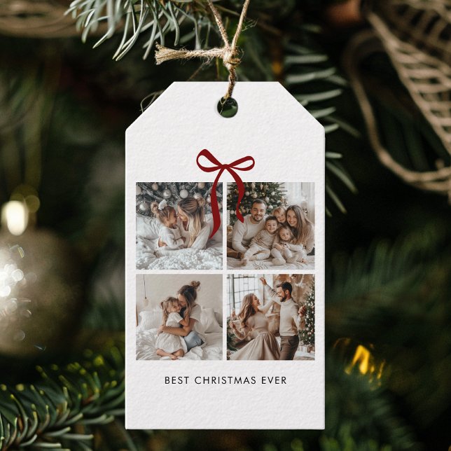 Bästa jul någonsin-familjens fotokollage GifT Presentetikett (Skapare uppladdad)
