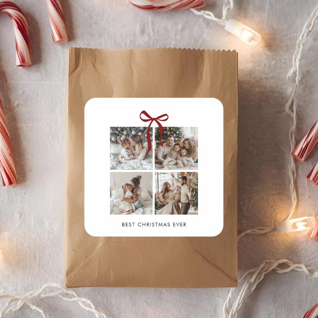 Bästa jul någonsin-familjens fotopassage-gåva fyrkantigt klistermärke (Skapare uppladdad)