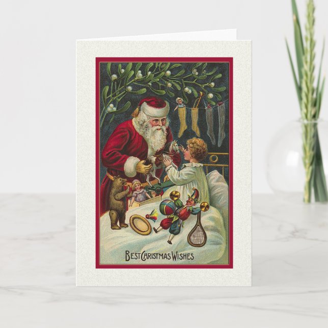 Bästa jultomten Önskemål Viktorian Santa med barn Helgkort (Framsida)