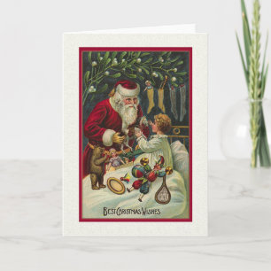 Bästa jultomten Önskemål Viktorian Santa med barn Helgkort