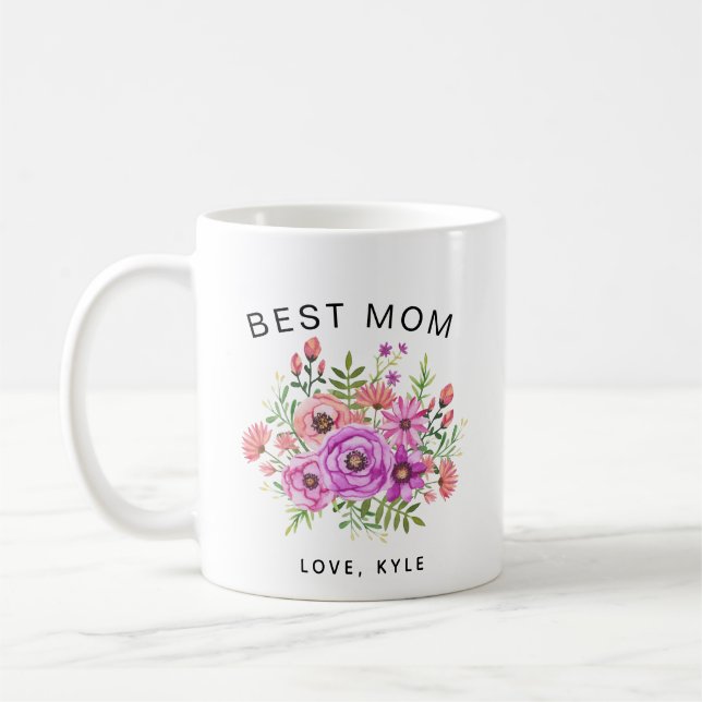 bästa kaffet mamma blommigt bouquet mors dag kaffemugg (Vänster)