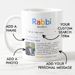 Bästa kanabi någonsin - sökresultatfoto och -medde kaffemugg<br><div class="desc">Det här roliga "Rabbi Search"-mugg är ett trevligt och unikt sätt att visa din uppskattning för fantastisk i ditt liv. Med en lekfull "Rabbi Search"-logotyp är det som om din älskade andlig-ledare har fått titeln "Best Rabbi nånsin". Resultatet från en sökning visningar stolt deras namn, ett omhuldat foto, ditt hjärtliga...</div>