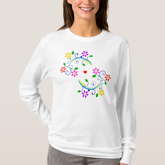 Bästa kärlek och Regnbåge-Färgad blommavit Tee Shirt (Framsida)