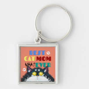 Bästa Kat Mamma någonsin Fånig Cat Lovers Funny Fyrkantig Silverfärgad Nyckelring