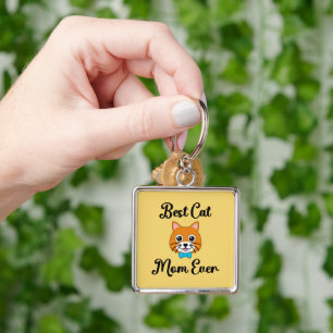 Bästa Kat Mamma någonsin Fyrkantig Silverfärgad Nyckelring
