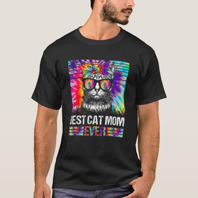 Bästa Kat Mamma någonsin Tie Dye Cat Mamma Mors da T Shirt (Framsida)