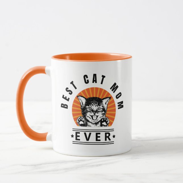 Bästa Kat Mamma någonsin Vintage Sunburst Mugg (Vänster)