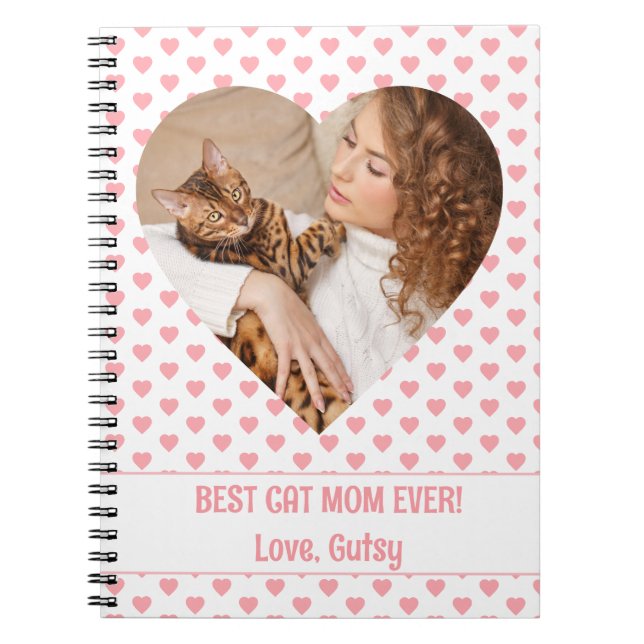 Bästa Kat Mamma Rosa Heart Mönster med Photo Anteckningsbok (Framsidan)