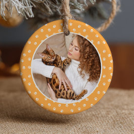 Bästa Kat Mamma Tass Patten på Gult Pet Namn och f Julgransprydnad Keramik