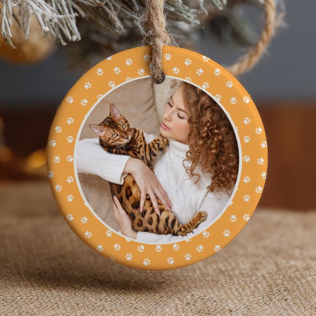 Bästa Kat Mamma Tass Patten på Gult Pet Namn och f Julgransprydnad Keramik (Skapare uppladdad)