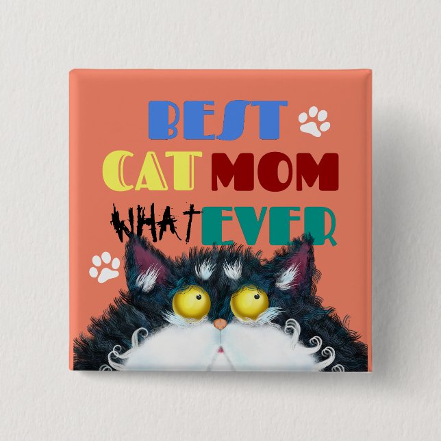 Bästa Kat Mamma - tecknaden för rolig katt Knapp (Framsida)