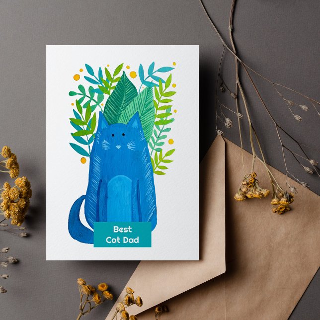 Bästa Kat Pappa Cat och grenar illustration Helgda Julkort (Skapare uppladdad)