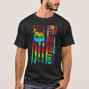 Bästa Kat Pappa någonsin Far Tie Dye American Flag T Shirt