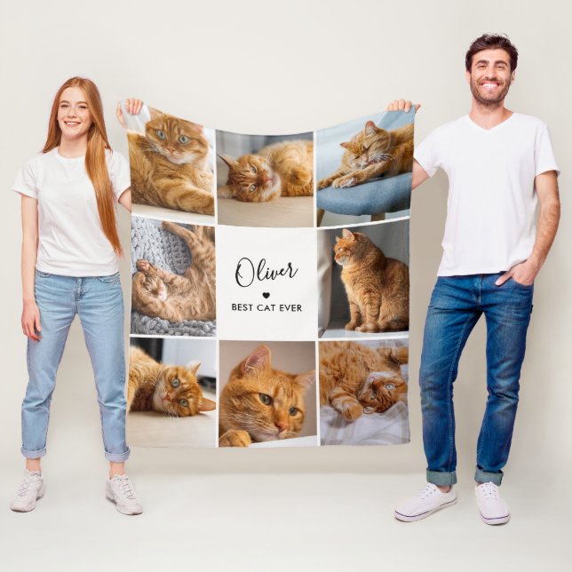 Bästa katt någonsin Anpassad text 8-foto collage Fleecefilt (På plats)