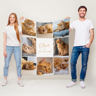 Bästa katt någonsin Anpassad text 8-foto collage Fleecefilt