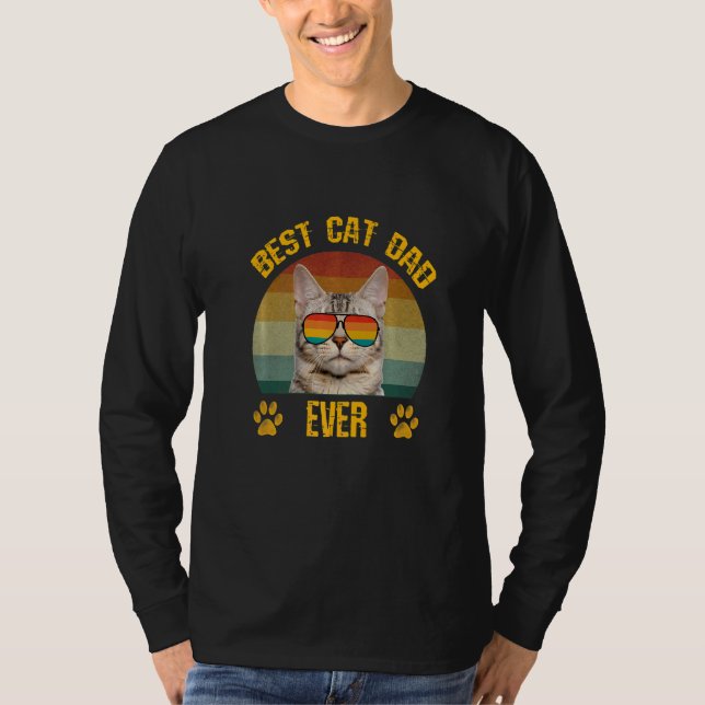 Bästa katt Pappa Pappa-katt med Retro-solglasögon  T Shirt (Framsida)