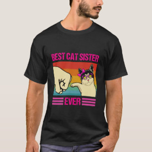 Bästa katt-syster någonsin Rolig Retro Katt Knutna T Shirt