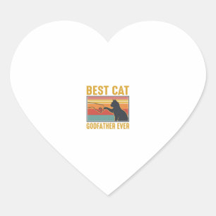 Bästa kattgudfar någonsin Vintage kattvektordesign Hjärtformat Klistermärke